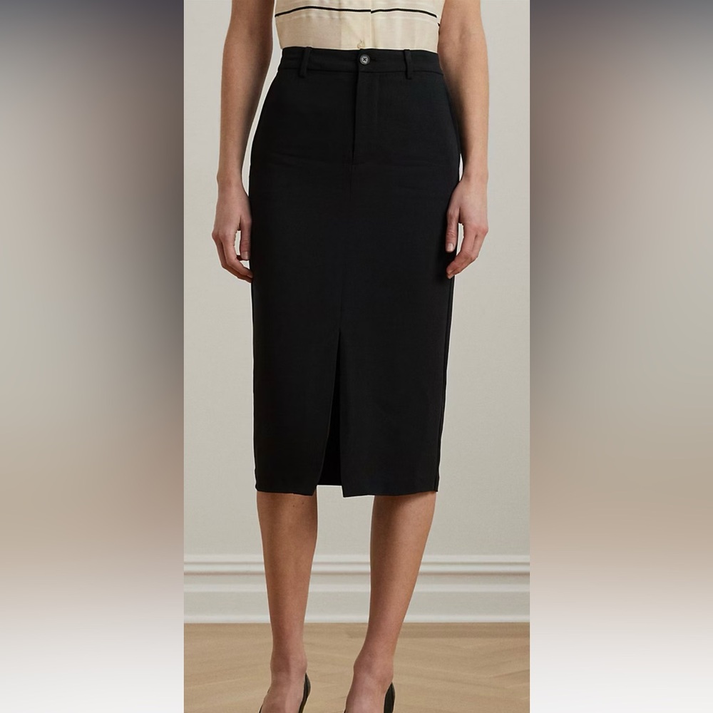Lauren Ralph Lauren Black Midi Pencil Skirt with Slit